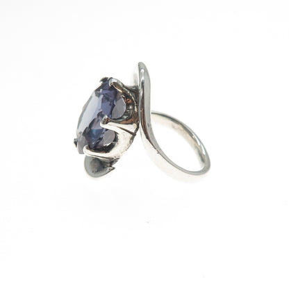 925 Sterling Silver Vintage Lab-Created Peacock Sapphire Modernist Ring Size 5