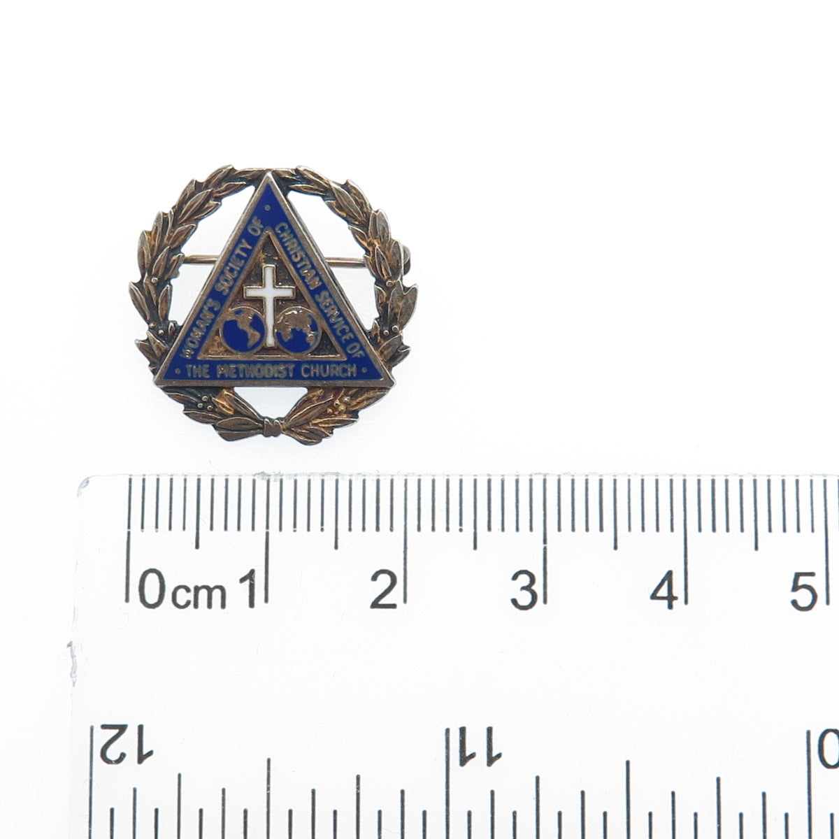 925 Sterling Silver Gold Plated Antique Enamel WSCS Methodist Church Pin Brooch