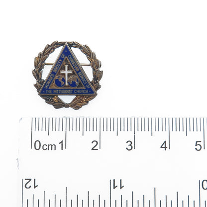 925 Sterling Silver Gold Plated Antique Enamel WSCS Methodist Church Pin Brooch