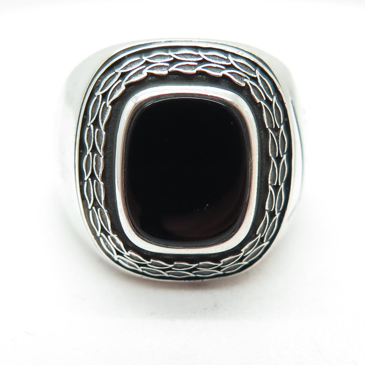 VERIZON 925 Sterling Silver Vintage Real Black Onyx Gemstone Ring Size 9.25