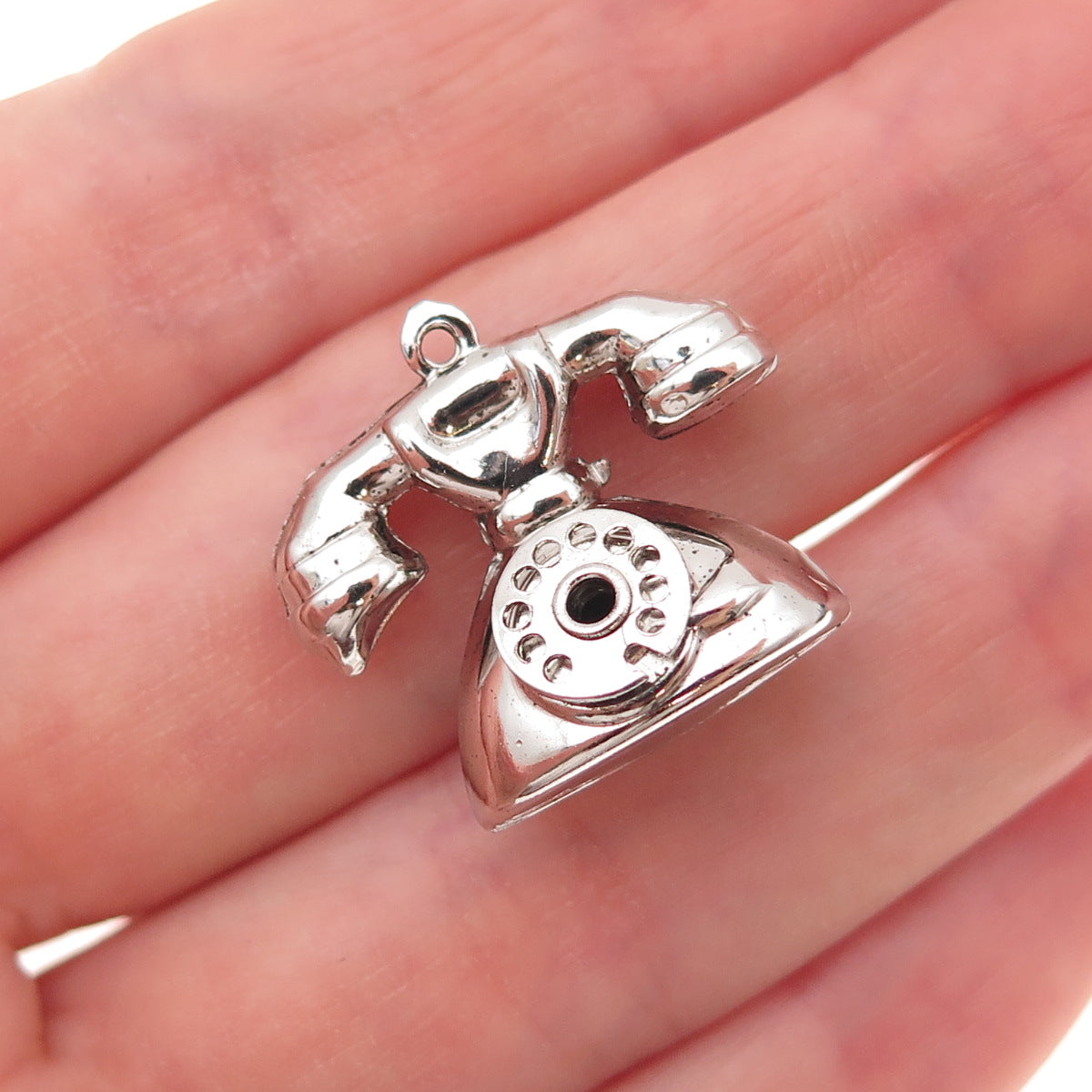 925 Sterling Silver Vintage Retro Rotary Phone 3D Charm Pendant
