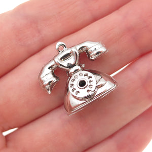 925 Sterling Silver Vintage Retro Rotary Phone 3D Charm Pendant