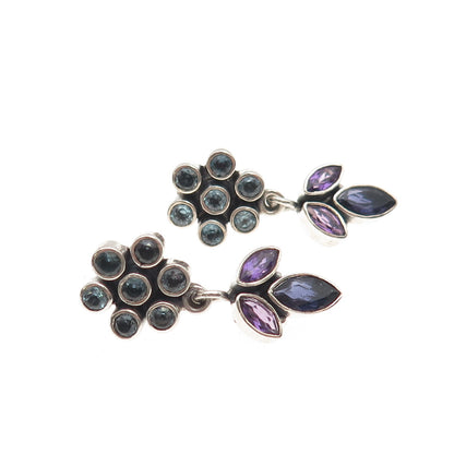 Nicky Butler Sterling Silver Vintage Real Blue Topaz Amethyst & Iolite Earrings