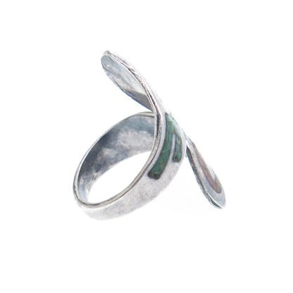 NELSON PIASO Old Pawn Sterling Turquoise & Coral Inlay Adjustable Ring Size 7