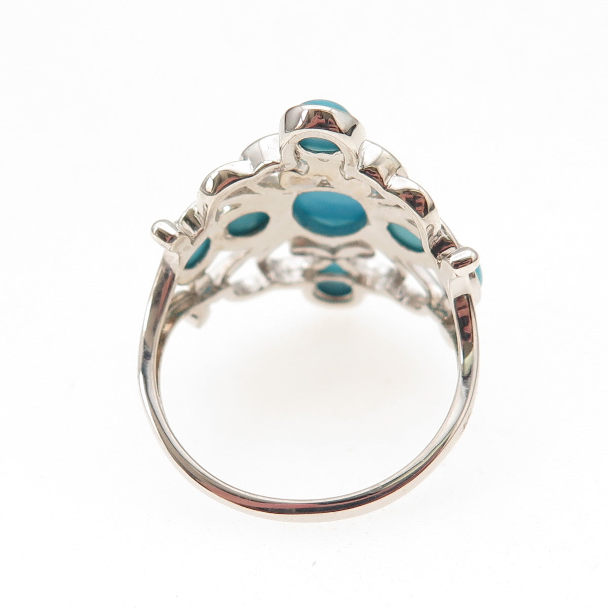 925 Sterling Silver Real Sleeping Beauty Turquoise Floral Cross Ring Size 8