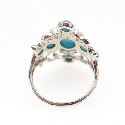 925 Sterling Silver Real Sleeping Beauty Turquoise Floral Cross Ring Size 8