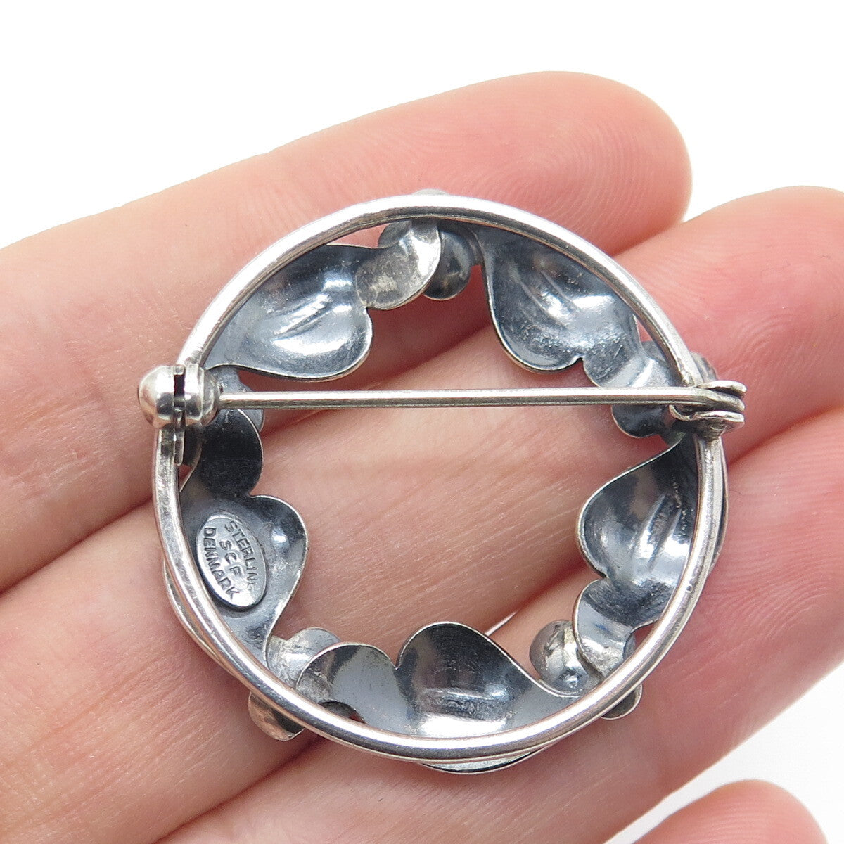 S. CHRISTIAN FOGH Sterling Silver Vintage Denmark Flower Circle Oxidized Brooch