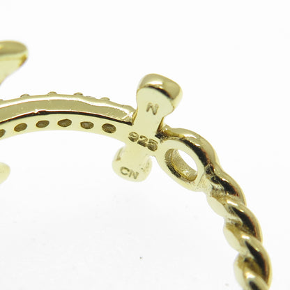 925 Sterling Silver Gold Plated Round-Cut Shaped C Z Anchor Ring Size 6.25