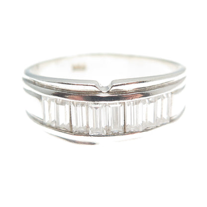 925 Sterling Silver Emerald-Cut Shaped C Z Ring Size 10.25