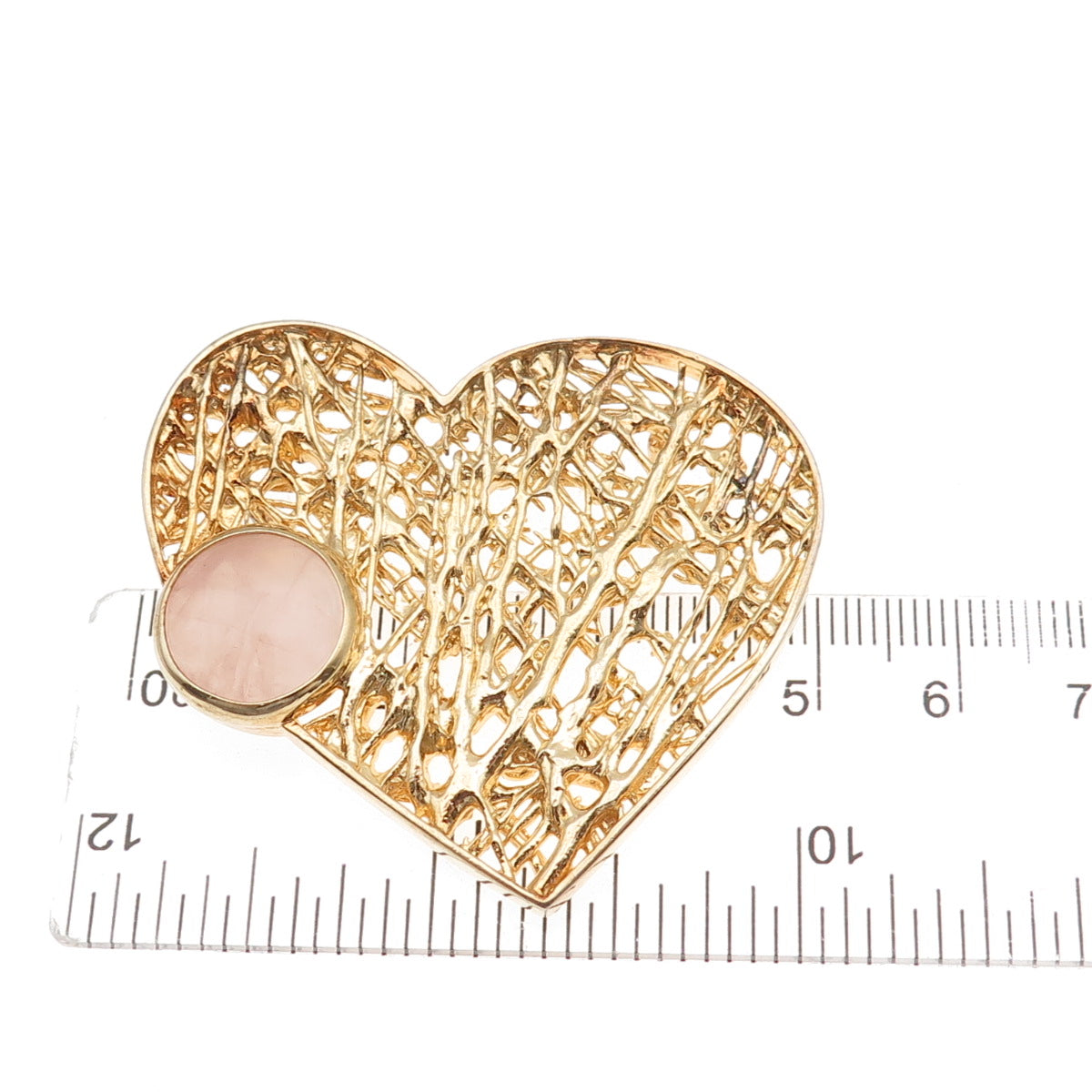 925 Sterling Silver Gold Plated Real Rose Quartz Modernist Heart Slide Pendant