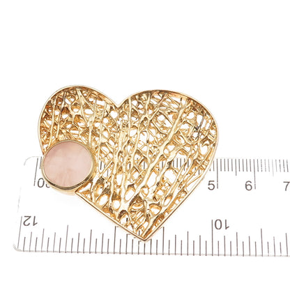 925 Sterling Silver Gold Plated Real Rose Quartz Modernist Heart Slide Pendant