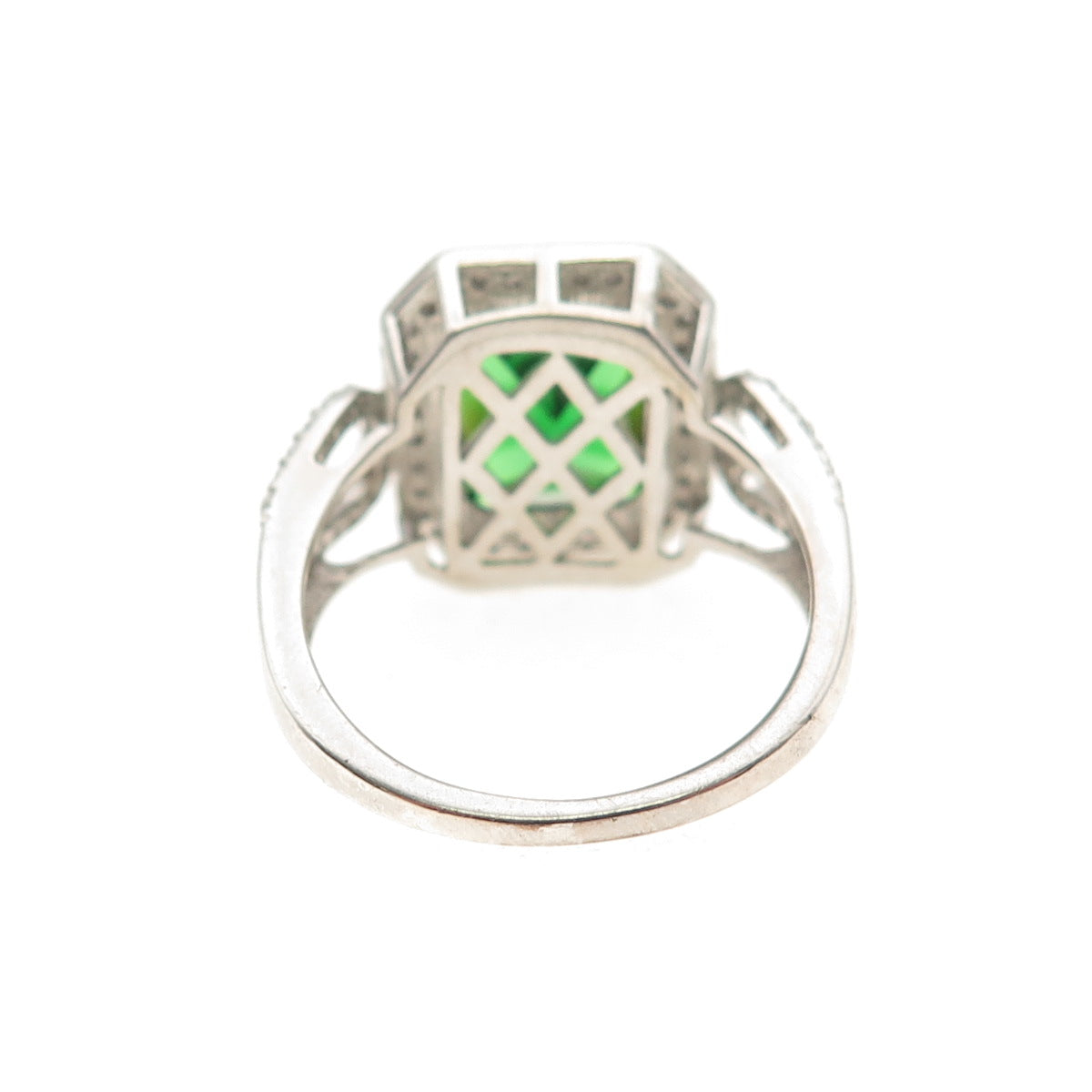 925 Sterling Silver Green & White C Z Bohemian Ring Size 8.5