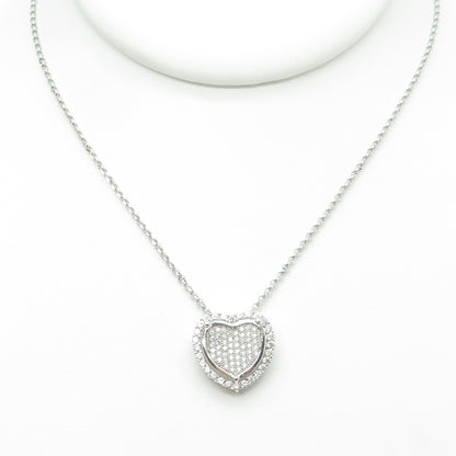 925 Sterling Silver Italy Round-Cut C Z Heart Rolo Chain Necklace 16"