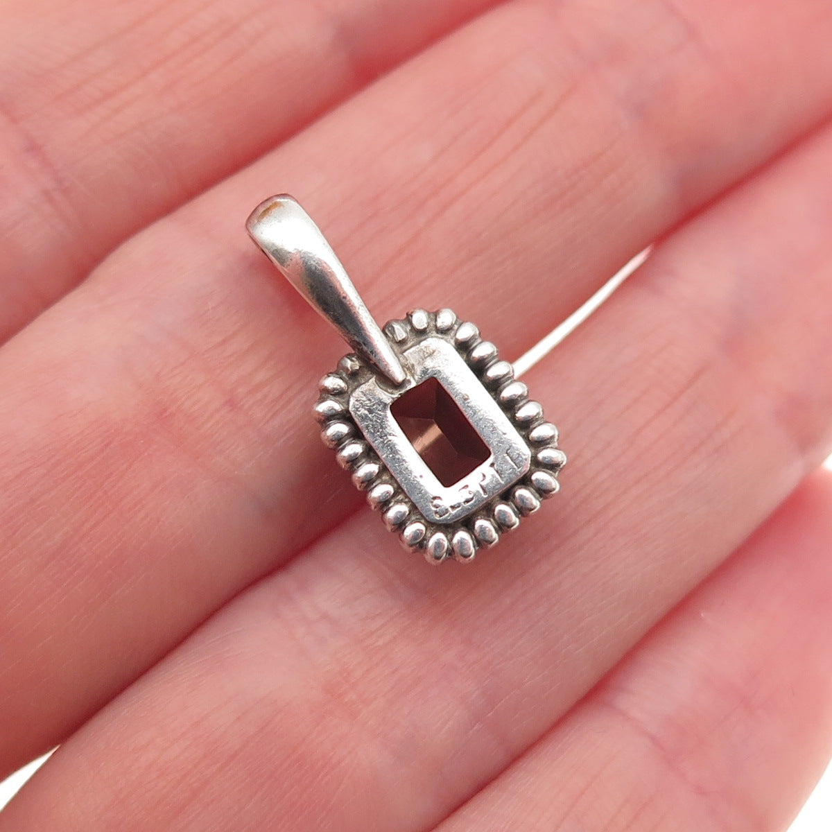925 Sterling Silver Vintage Real Emerald-Cut Smoky Quartz Mini Charm Pendant