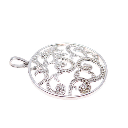 925 Sterling Silver Real Round-Cut Diamond Floral Scroll Charm Pendant