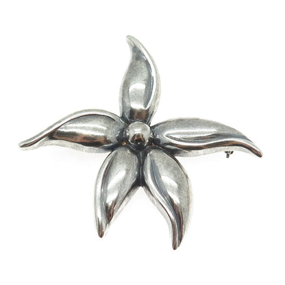 925 Sterling Silver Vintage Flower Oxidized Pin Brooch