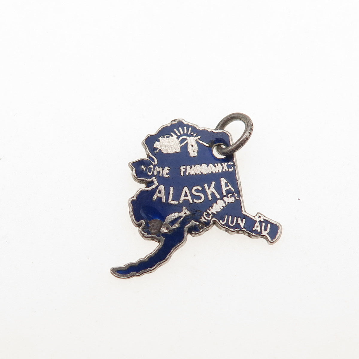 FRENCH & FRANKLIN 925 Sterling Silver Vintage Enamel Alaska State Mini Pendant