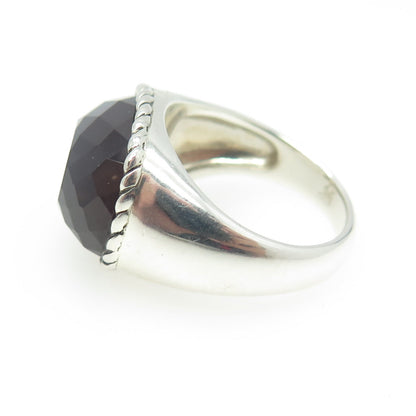 925 Sterling Silver Real Smoky Quartz Roped Ring Size 7.25