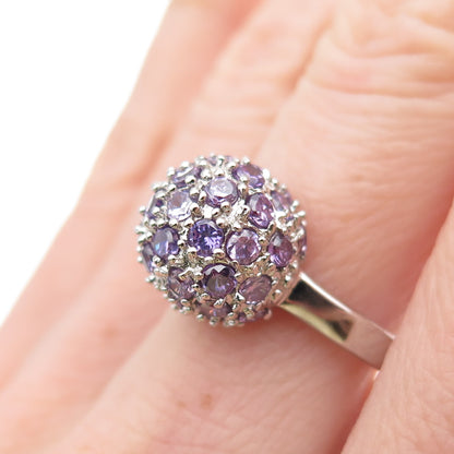 925 Sterling Silver Round-Cut Purple & White C Z Ball Ring Size 8