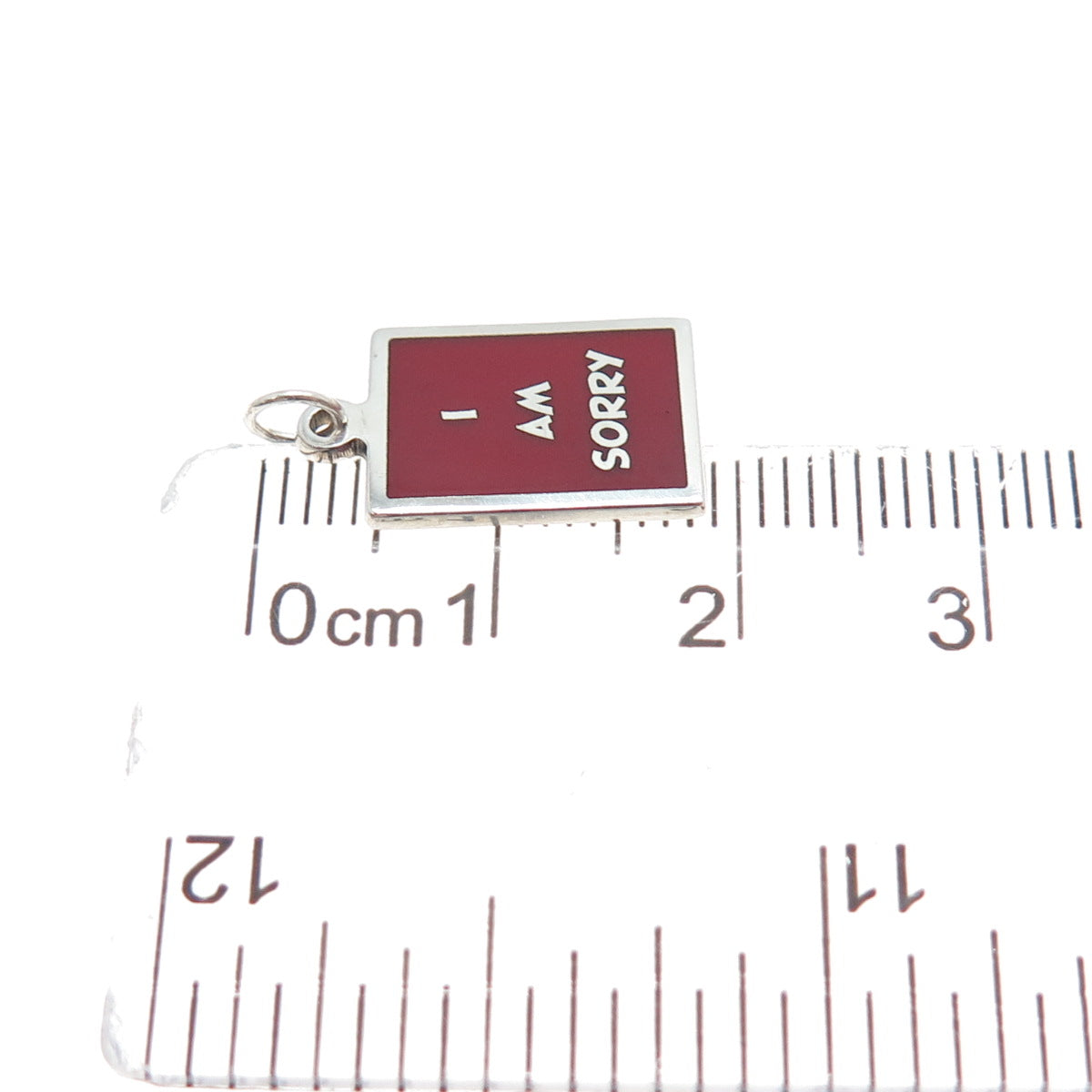 925 Sterling Silver Red Enamel I Am Sorry Minimalist Charm Pendant