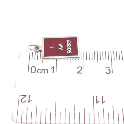 925 Sterling Silver Red Enamel I Am Sorry Minimalist Charm Pendant
