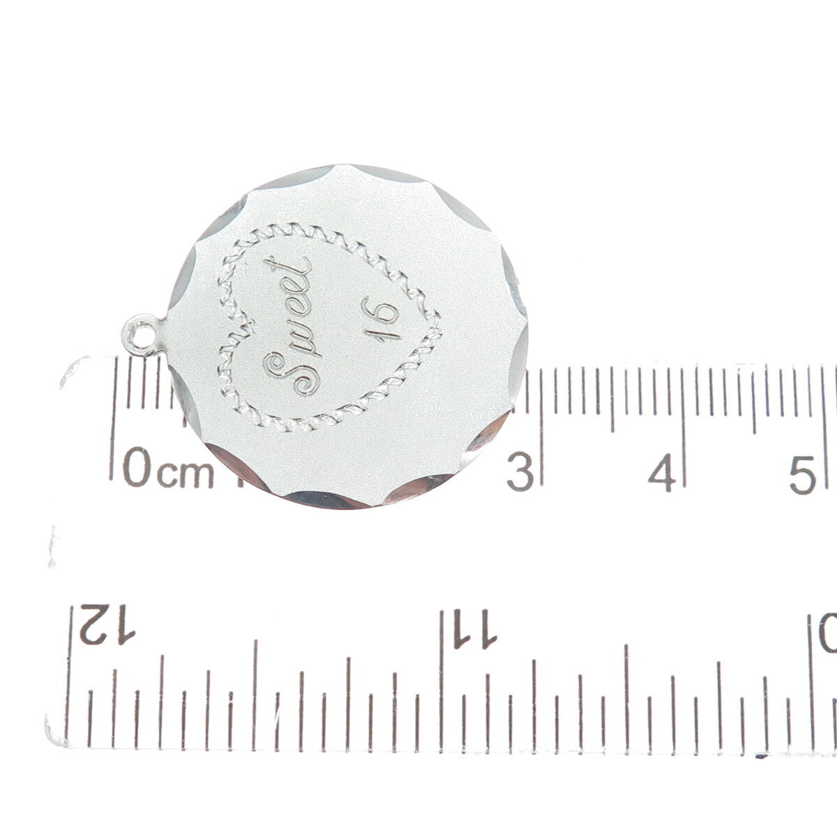 925 Sterling Silver Vintage Engraved Sweet 16 Round Tag Charm Pendant