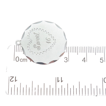 925 Sterling Silver Vintage Engraved Sweet 16 Round Tag Charm Pendant