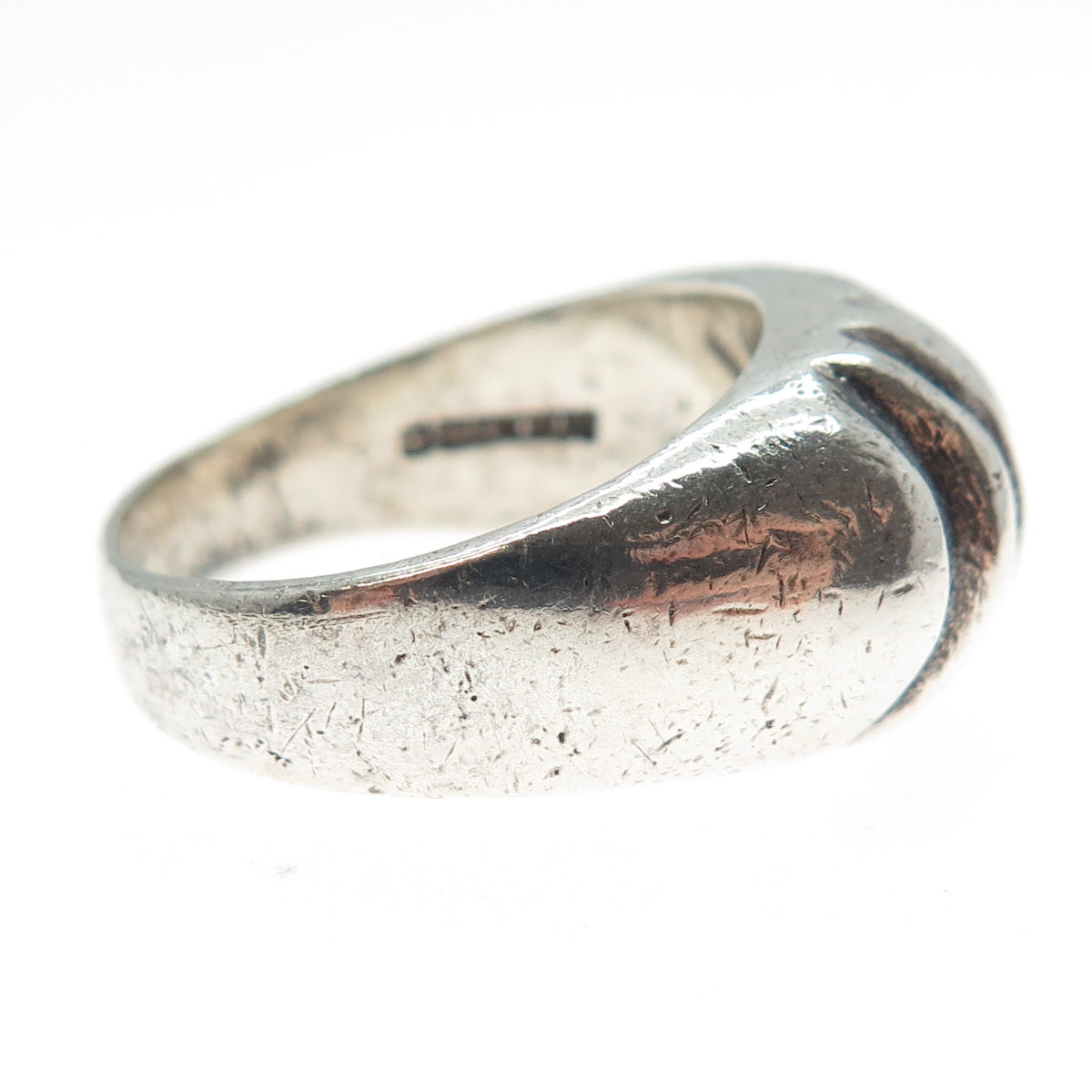 925 Sterling Silver Vintage Mexico Modernist Ribbed Oxidized Ring Size 8