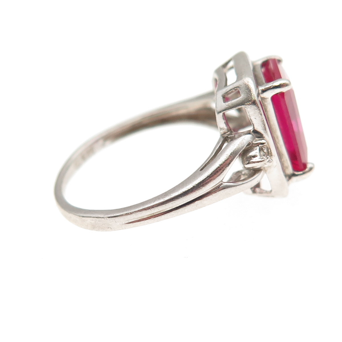 925 Sterling Silver Real Diamond & Lab-Created Ruby Ring Size 7.25