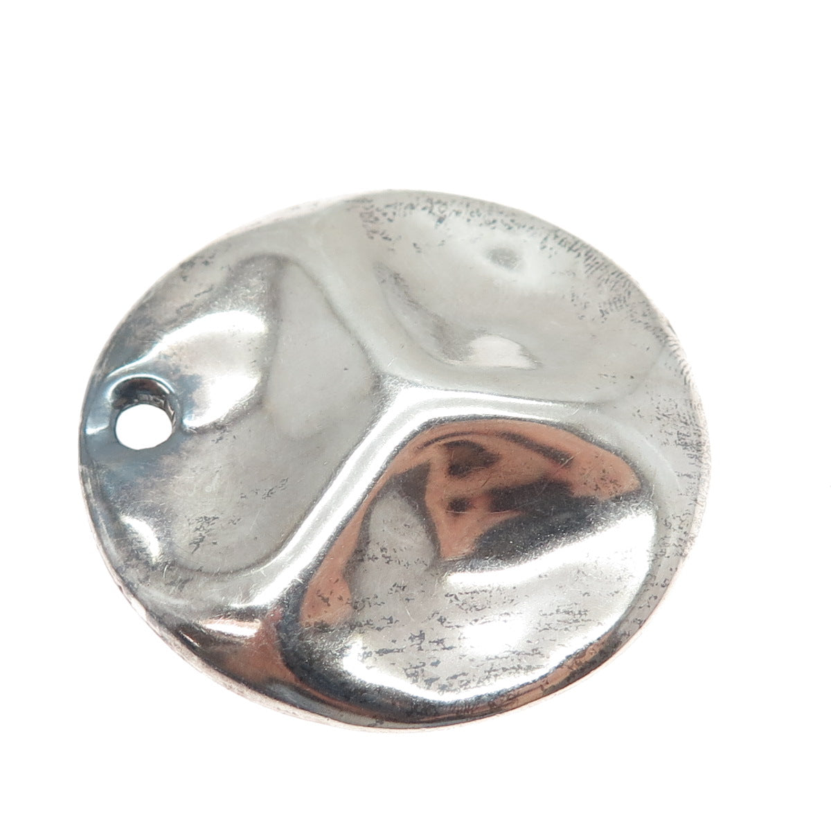 925 Sterling Silver Vintage Modernist Hammered Disc Oxidized Pendant