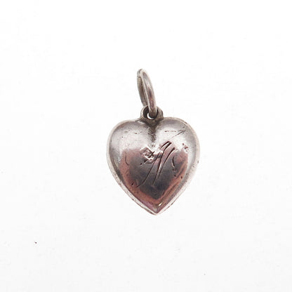 925 Sterling Silver Antique Art Deco Engraved Heart Chatelaine Charm Pendant