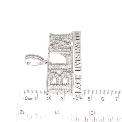 925 Sterling Silver Emerald & Round-Cut C Z BLM Black Lives Matter Pendant