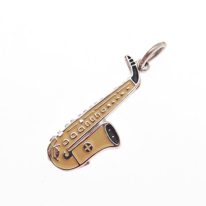 SPIES BROS 925 Sterling Silver Vintage Enamel Saxophone Mini Charm Pendant