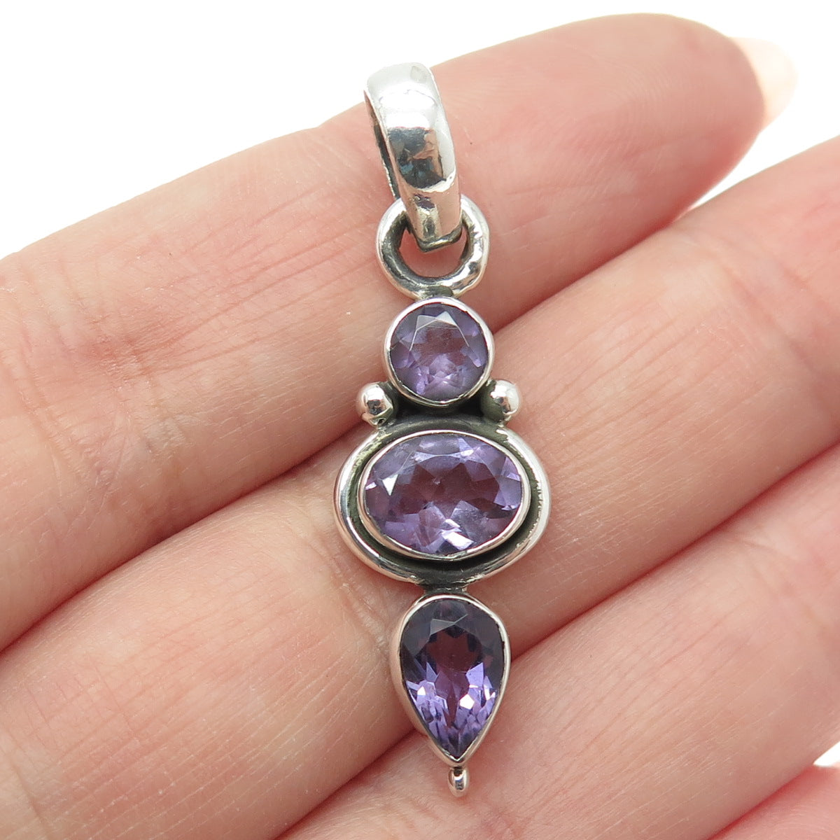 925 Sterling Silver Vintage Real Multi-Cut Amethyst Pendant