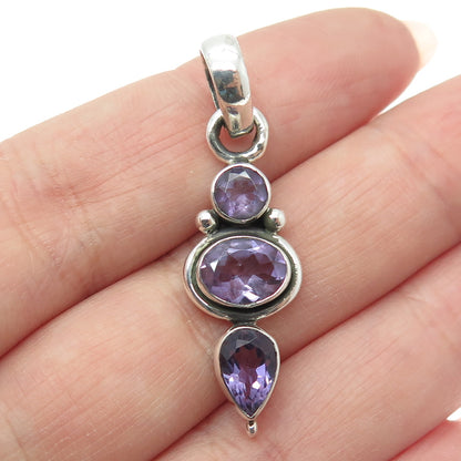 925 Sterling Silver Vintage Real Multi-Cut Amethyst Pendant