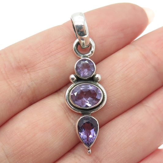 925 Sterling Silver Vintage Real Multi-Cut Amethyst Pendant