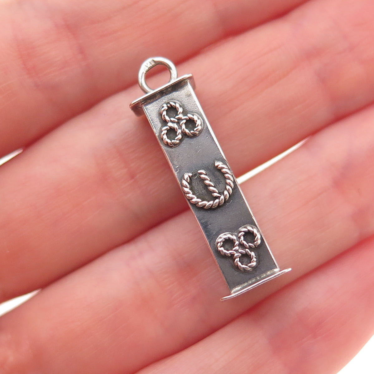 925 Sterling Silver Vintage Mezuzah Oxidized Charm Pendant