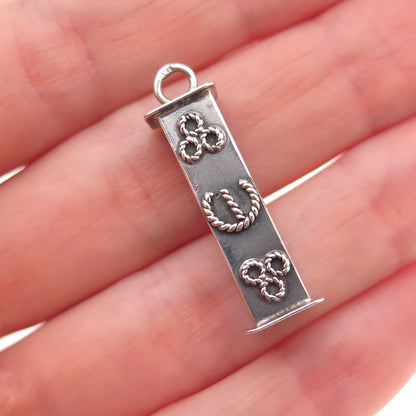 925 Sterling Silver Vintage Mezuzah Oxidized Charm Pendant