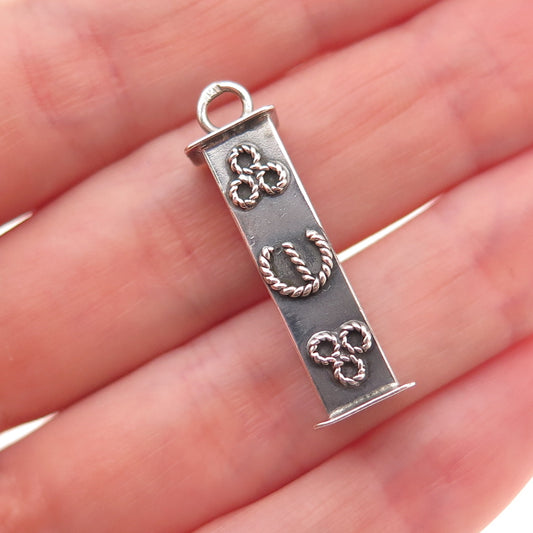 925 Sterling Silver Vintage Mezuzah Oxidized Charm Pendant