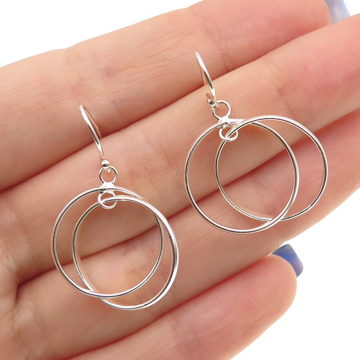 925 Sterling Silver Interlocked Multi-Circle Dangle Earrings