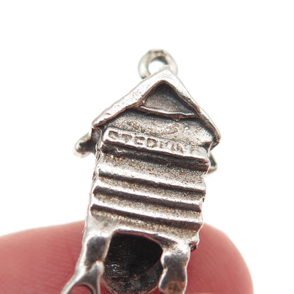 JewelArt 925 Sterling Silver Vintage Cuckoo Clock Oxidized 3D Charm Pendant