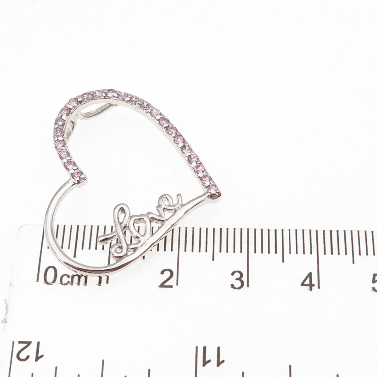 Chuck Clemency 925 Sterling Silver Pink C Z Love Heart Slide Charm Pendant