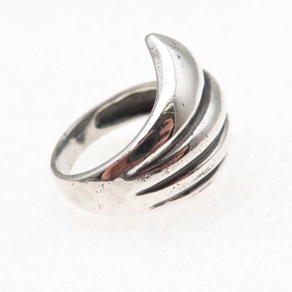 925 Sterling Silver Vintage Modernist Wing Oxidized Ring Size 6.75