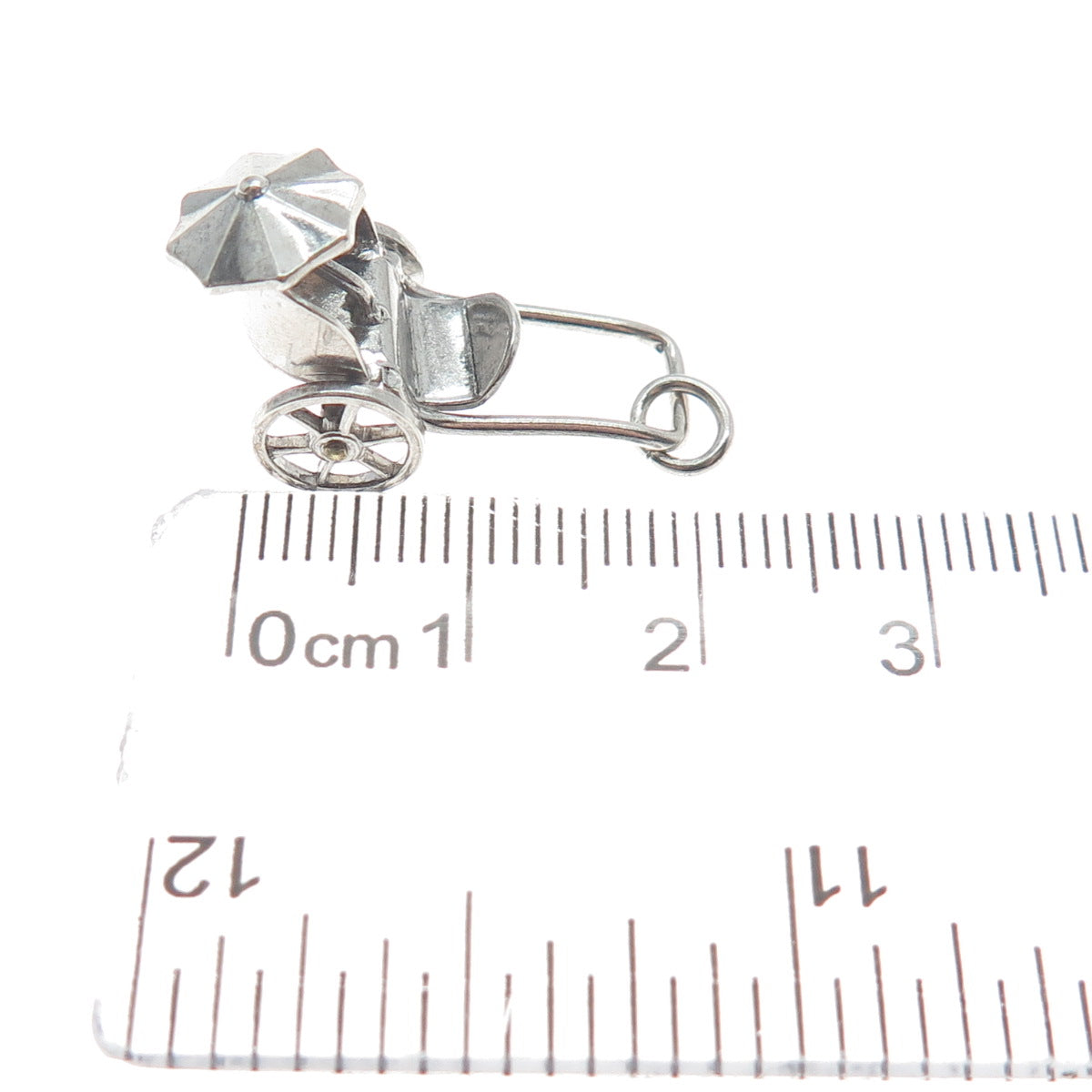925 Sterling Silver 2-Tone Antique Rickshaw Carriage 3D Pendant