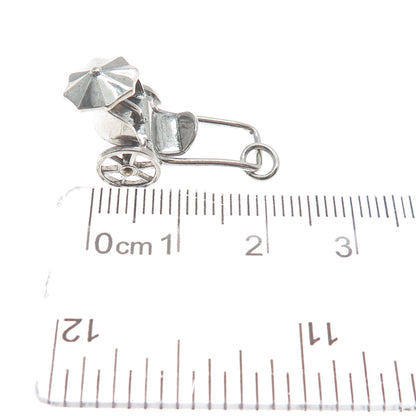 925 Sterling Silver 2-Tone Antique Rickshaw Carriage 3D Pendant