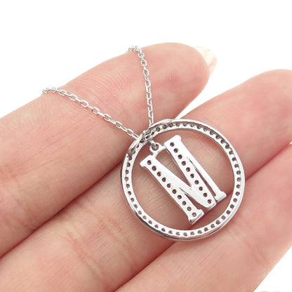 925 Sterling Silver Round-Cut C Z Letter "M" Initial Cable Chain Necklace 16-18"