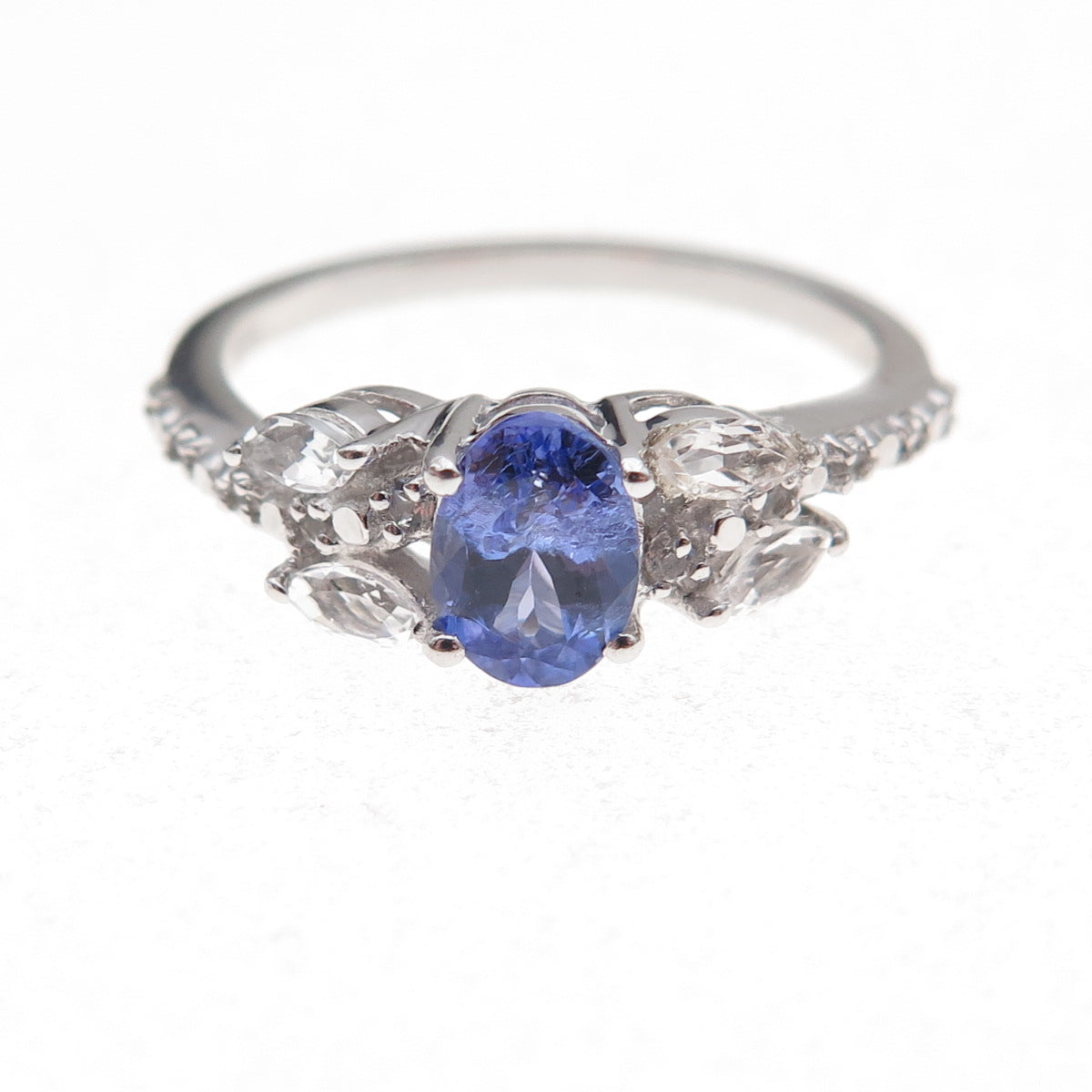 925 Sterling Silver Real Tanzanite & White Topaz Ring Size 8