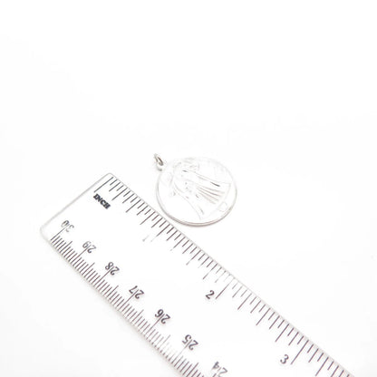 925 Sterling Silver Vintage Anson Satin Finish Bell & Lady Round Pendant