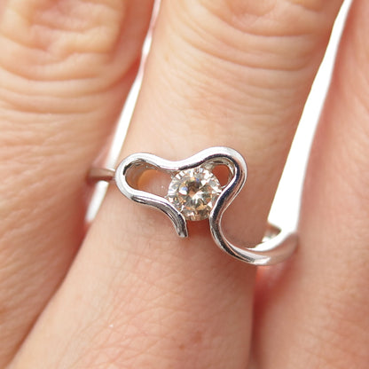 925 Sterling Silver Round-Cut Champagne C Z Modernist Heart Ring Size 7.75