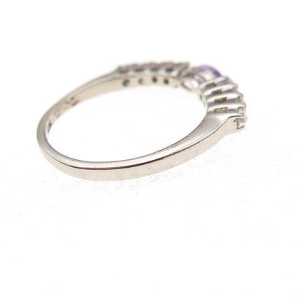 925 Sterling Silver Real Amethyst & C Z Stackable Ring Size 6